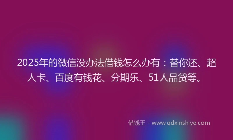 2025年的微信没办法借钱怎么办有：替你还、超人卡、百度有钱花、分期乐、51人品贷等。