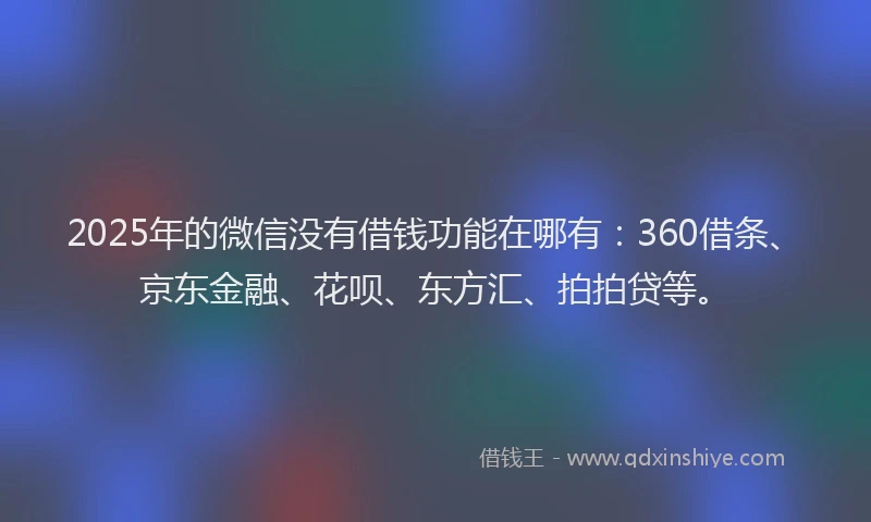 2025年的微信没有借钱功能在哪有：360借条、京东金融、花呗、东方汇、拍拍贷等。