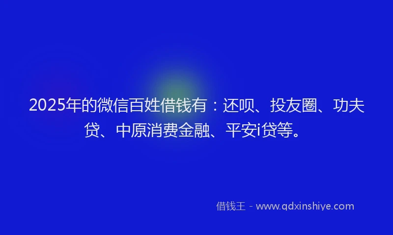 2025年的微信百姓借钱有：还呗、投友圈、功夫贷、中原消费金融、平安i贷等。