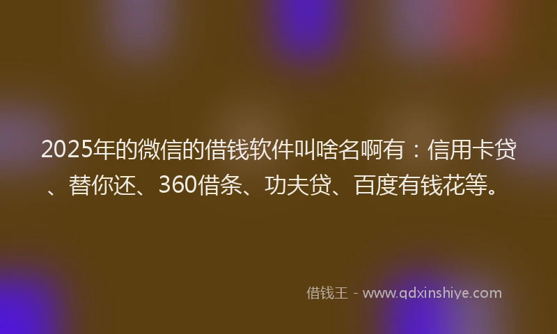 2025年的微信的借钱软件叫啥名啊有：信用卡贷、替你还、360借条、功夫贷、百度有钱花等。