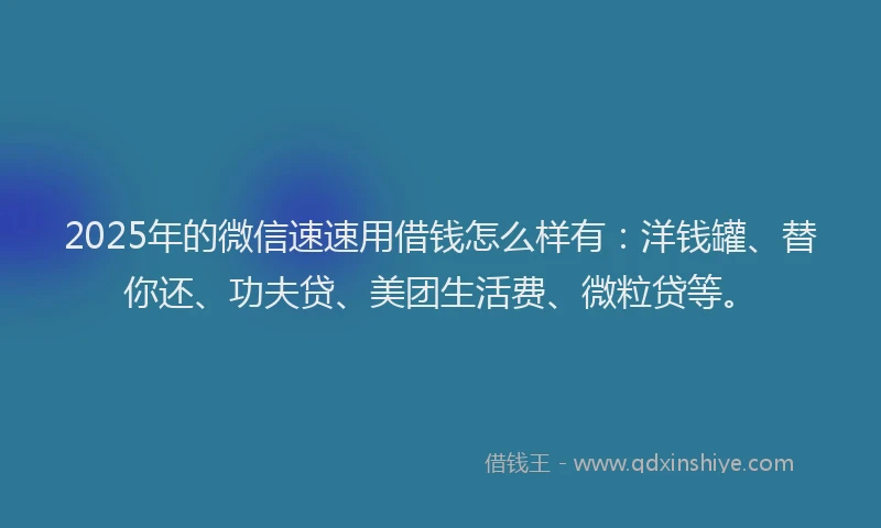 2025年的微信速速用借钱怎么样有：洋钱罐、替你还、功夫贷、美团生活费、微粒贷等。
