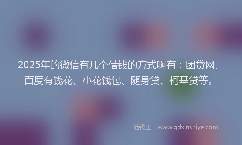 2025年的微信有几个借钱的方式啊有：团贷网、百度有钱花、小花钱包、随身贷、柯基贷等。