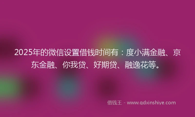 2025年的微信设置借钱时间有：度小满金融、京东金融、你我贷、好期贷、融逸花等。