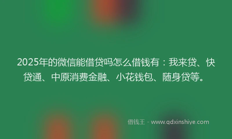 2025年的微信能借贷吗怎么借钱有：我来贷、快贷通、中原消费金融、小花钱包、随身贷等。