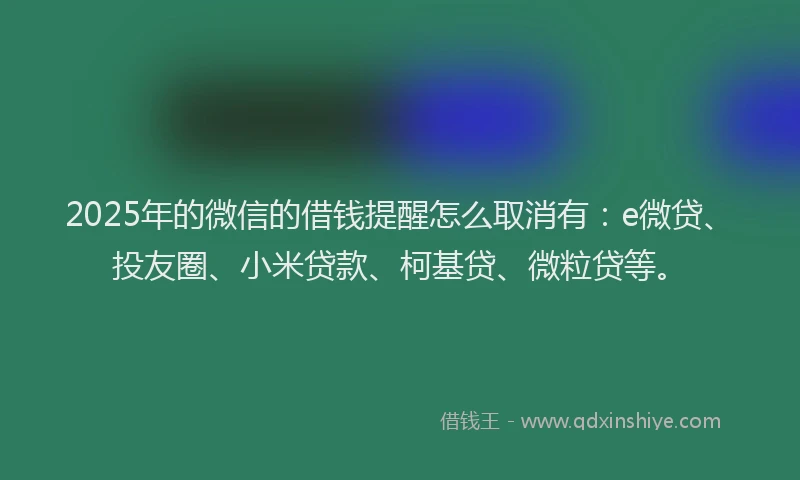 2025年的微信的借钱提醒怎么取消有：e微贷、投友圈、小米贷款、柯基贷、微粒贷等。