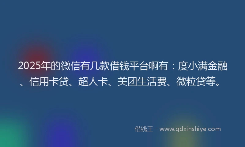2025年的微信有几款借钱平台啊有：度小满金融、信用卡贷、超人卡、美团生活费、微粒贷等。