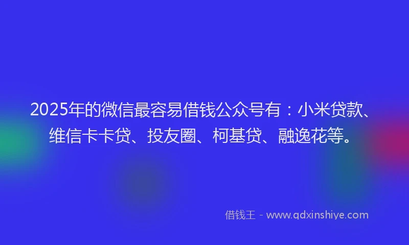 2025年的微信最容易借钱公众号有：小米贷款、维信卡卡贷、投友圈、柯基贷、融逸花等。
