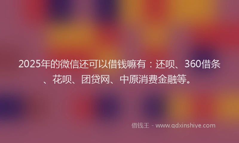 2025年的微信还可以借钱嘛有：还呗、360借条、花呗、团贷网、中原消费金融等。