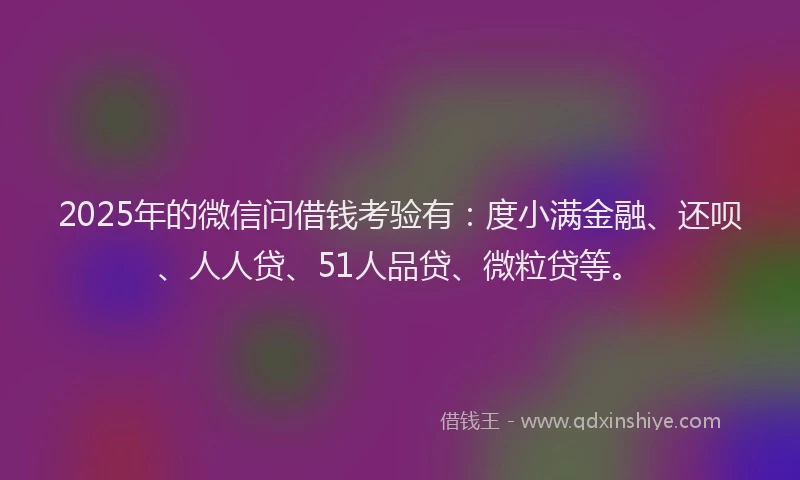 2025年的微信问借钱考验有：度小满金融、还呗、人人贷、51人品贷、微粒贷等。