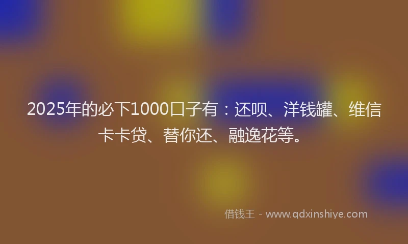 2025年的必下1000口子有：还呗、洋钱罐、维信卡卡贷、替你还、融逸花等。