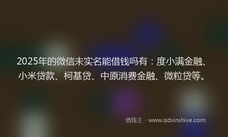2025年的微信未实名能借钱吗有：度小满金融、小米贷款、柯基贷、中原消费金融、微粒贷等。