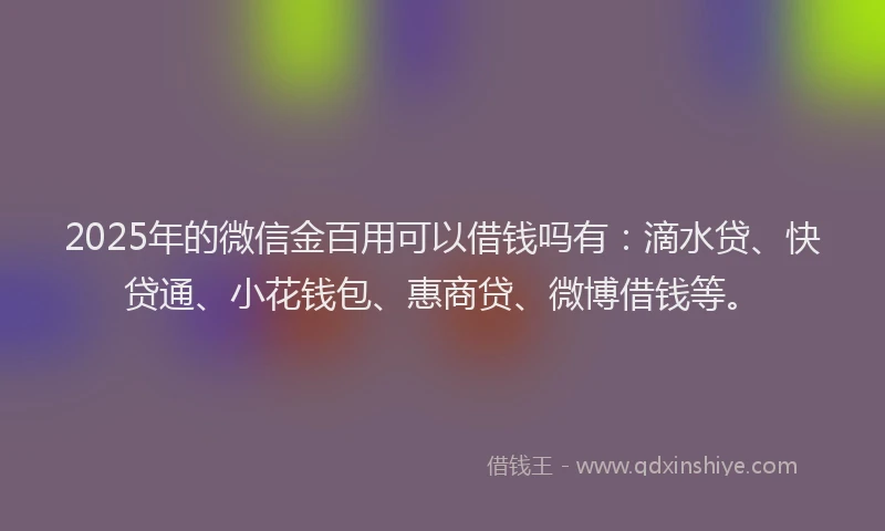 2025年的微信金百用可以借钱吗有：滴水贷、快贷通、小花钱包、惠商贷、微博借钱等。
