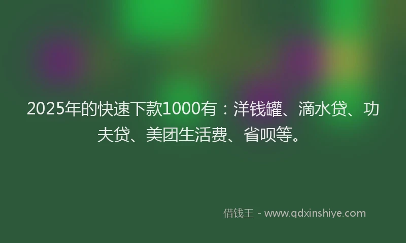 2025年的快速下款1000有：洋钱罐、滴水贷、功夫贷、美团生活费、省呗等。