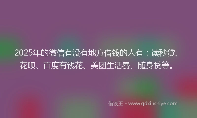 2025年的微信有没有地方借钱的人有：读秒贷、花呗、百度有钱花、美团生活费、随身贷等。