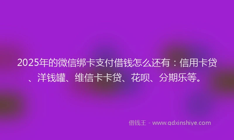2025年的微信绑卡支付借钱怎么还有：信用卡贷、洋钱罐、维信卡卡贷、花呗、分期乐等。