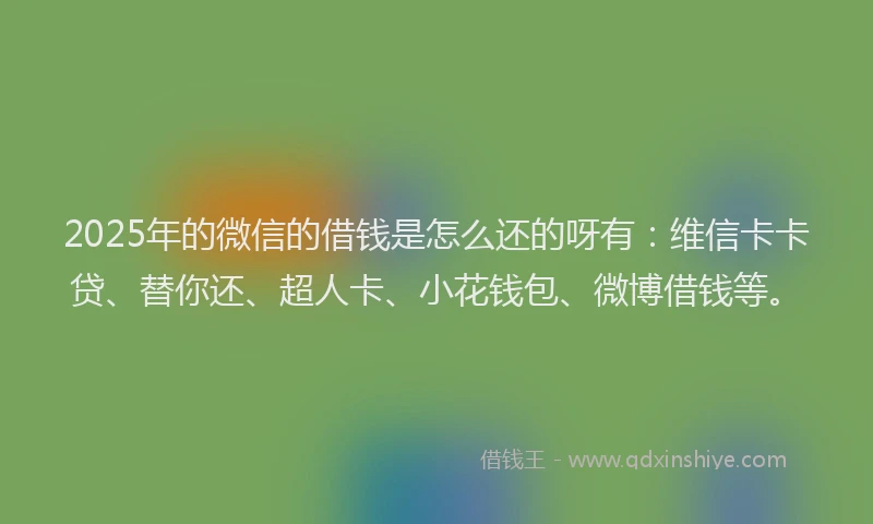 2025年的微信的借钱是怎么还的呀有：维信卡卡贷、替你还、超人卡、小花钱包、微博借钱等。