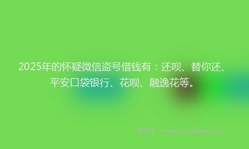 2025年的怀疑微信盗号借钱有：还呗、替你还、平安口袋银行、花呗、融逸花等。