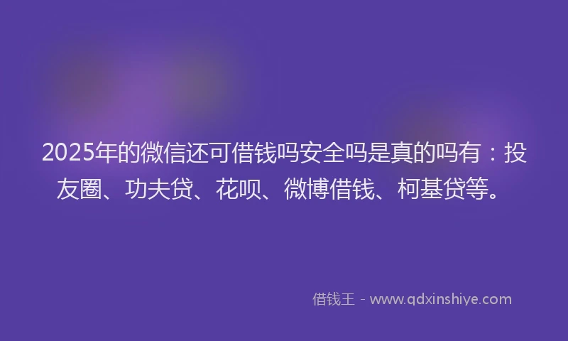 2025年的微信还可借钱吗安全吗是真的吗有：投友圈、功夫贷、花呗、微博借钱、柯基贷等。