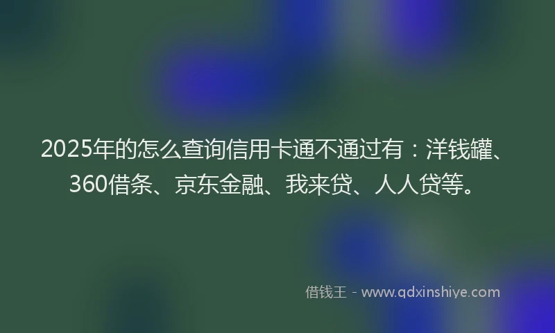 2025年的怎么查询信用卡通不通过有：洋钱罐、360借条、京东金融、我来贷、人人贷等。