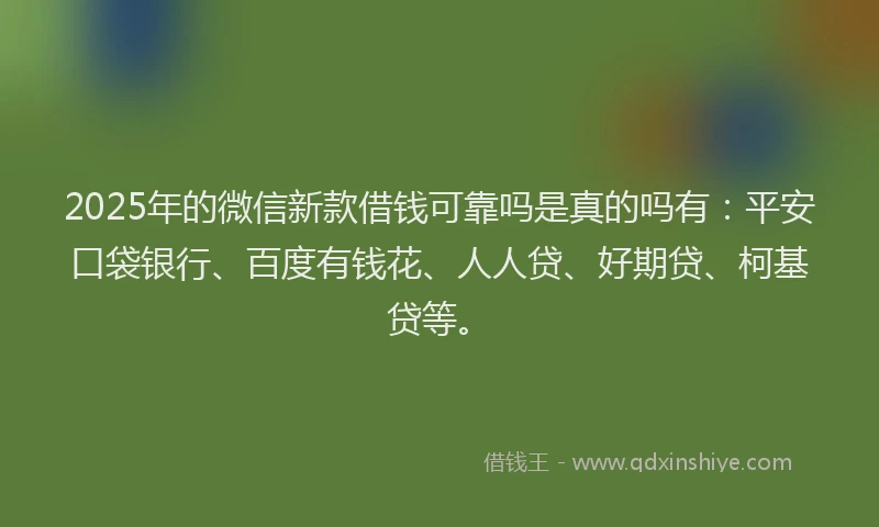 2025年的微信新款借钱可靠吗是真的吗有：平安口袋银行、百度有钱花、人人贷、好期贷、柯基贷等。