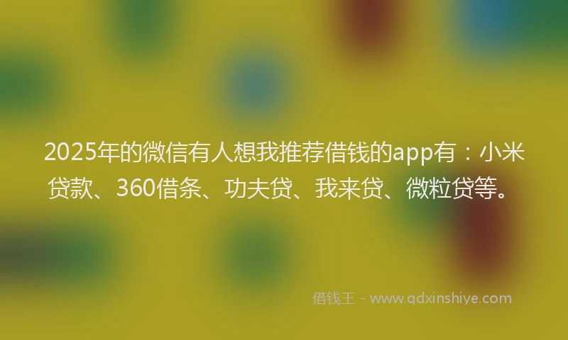 2025年的微信有人想我推荐借钱的app有：小米贷款、360借条、功夫贷、我来贷、微粒贷等。