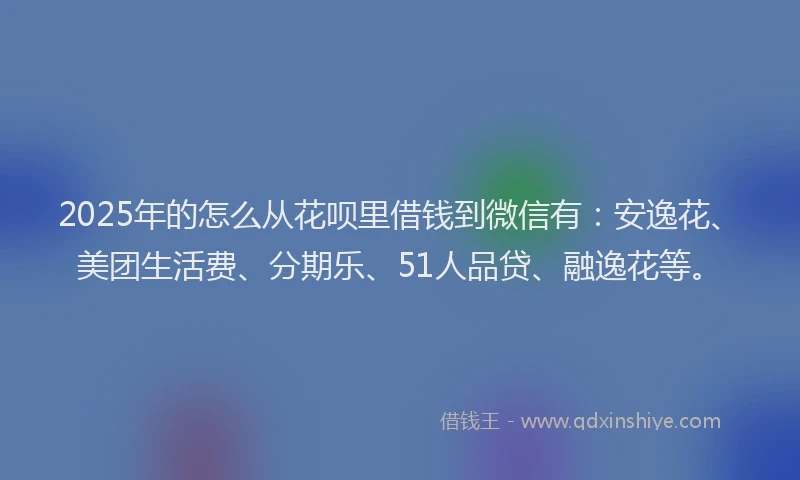 2025年的怎么从花呗里借钱到微信有：安逸花、美团生活费、分期乐、51人品贷、融逸花等。