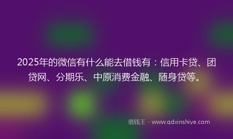 2025年的微信有什么能去借钱有：信用卡贷、团贷网、分期乐、中原消费金融、随身贷等。