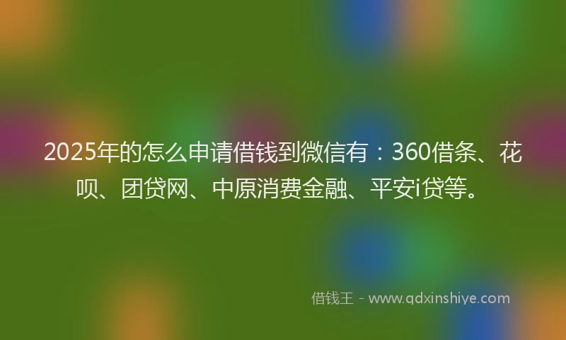 2025年的怎么申请借钱到微信有：360借条、花呗、团贷网、中原消费金融、平安i贷等。