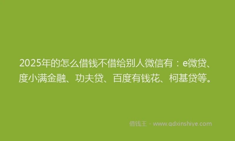2025年的怎么借钱不借给别人微信有：e微贷、度小满金融、功夫贷、百度有钱花、柯基贷等。