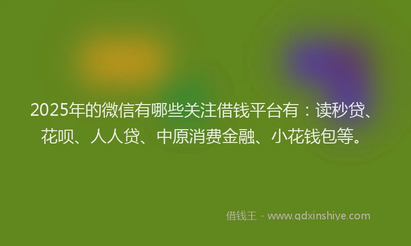 2025年的微信有哪些关注借钱平台有：读秒贷、花呗、人人贷、中原消费金融、小花钱包等。