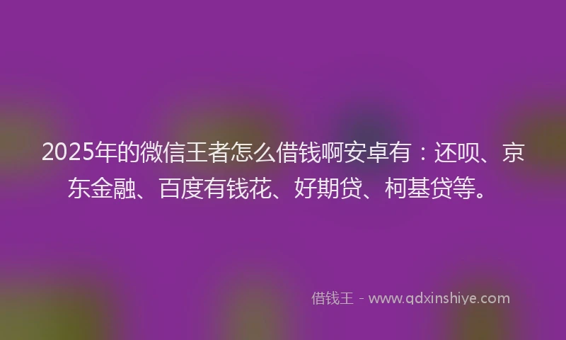 2025年的微信王者怎么借钱啊安卓有：还呗、京东金融、百度有钱花、好期贷、柯基贷等。