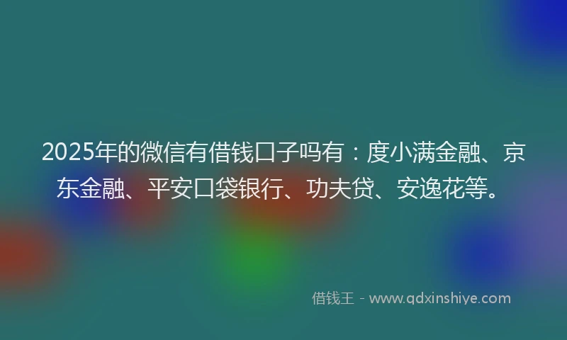 2025年的微信有借钱口子吗有：度小满金融、京东金融、平安口袋银行、功夫贷、安逸花等。