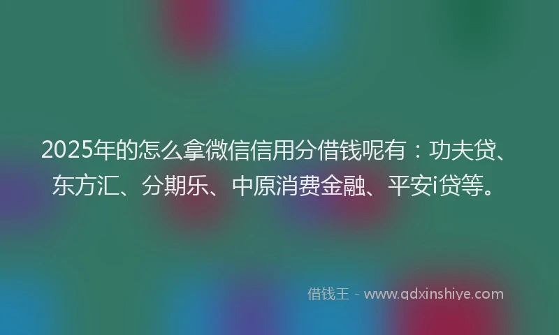 2025年的怎么拿微信信用分借钱呢有：功夫贷、东方汇、分期乐、中原消费金融、平安i贷等。