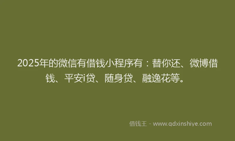2025年的微信有借钱小程序有：替你还、微博借钱、平安i贷、随身贷、融逸花等。
