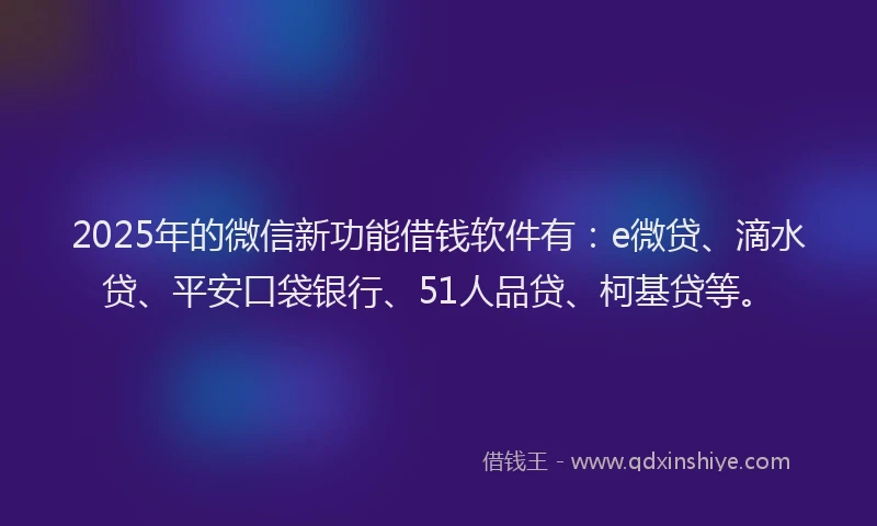 2025年的微信新功能借钱软件有：e微贷、滴水贷、平安口袋银行、51人品贷、柯基贷等。