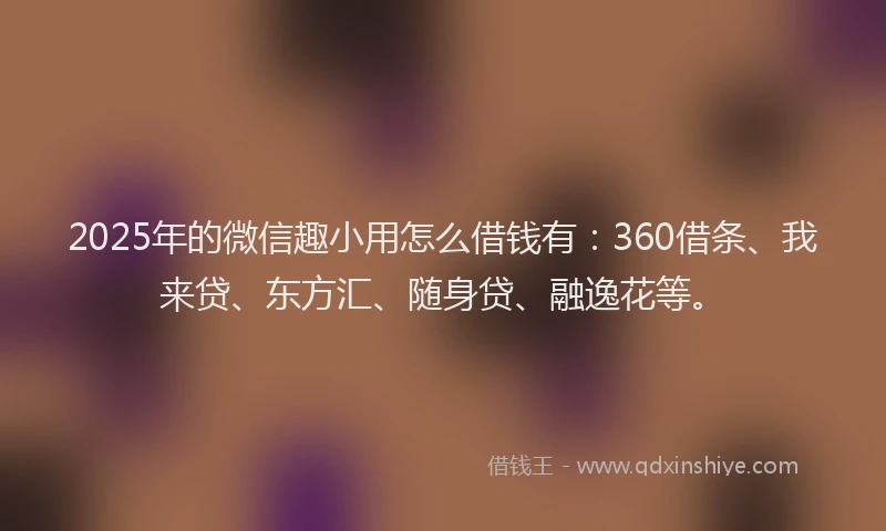2025年的微信趣小用怎么借钱有：360借条、我来贷、东方汇、随身贷、融逸花等。