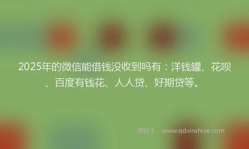 2025年的微信能借钱没收到吗有：洋钱罐、花呗、百度有钱花、人人贷、好期贷等。