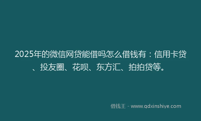 2025年的微信网贷能借吗怎么借钱有：信用卡贷、投友圈、花呗、东方汇、拍拍贷等。