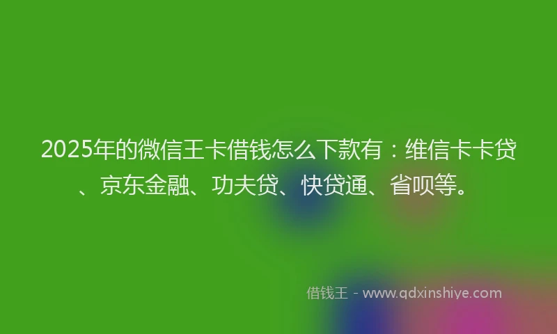 2025年的微信王卡借钱怎么下款有：维信卡卡贷、京东金融、功夫贷、快贷通、省呗等。