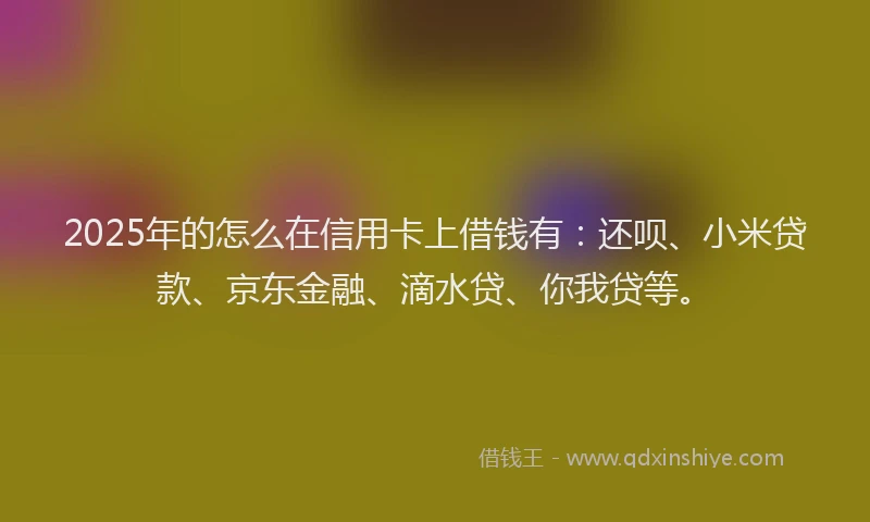 2025年的怎么在信用卡上借钱有：还呗、小米贷款、京东金融、滴水贷、你我贷等。