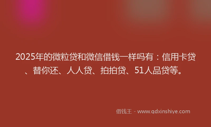 2025年的微粒贷和微信借钱一样吗有：信用卡贷、替你还、人人贷、拍拍贷、51人品贷等。