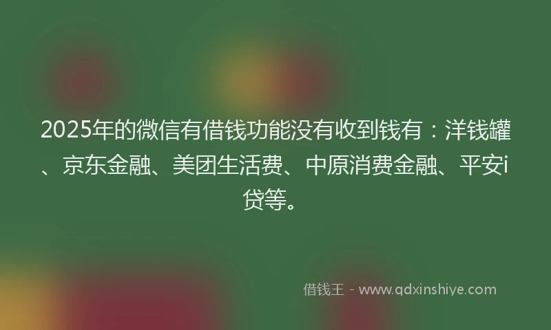 2025年的微信有借钱功能没有收到钱有：洋钱罐、京东金融、美团生活费、中原消费金融、平安i贷等。
