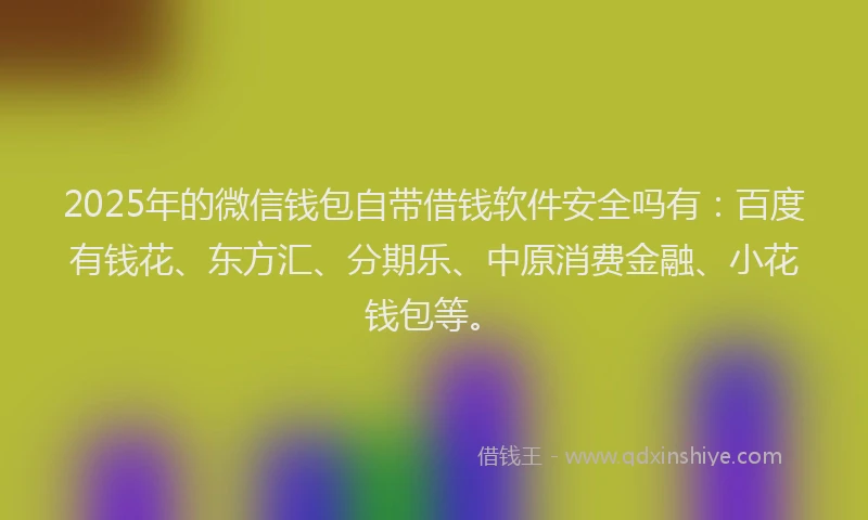 2025年的微信钱包自带借钱软件安全吗有：百度有钱花、东方汇、分期乐、中原消费金融、小花钱包等。