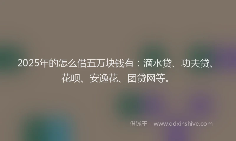 2025年的怎么借五万块钱有：滴水贷、功夫贷、花呗、安逸花、团贷网等。