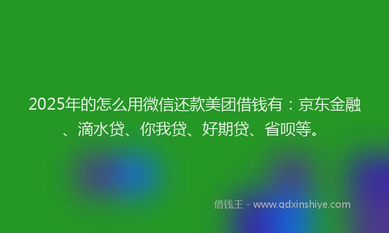 2025年的怎么用微信还款美团借钱有：京东金融、滴水贷、你我贷、好期贷、省呗等。