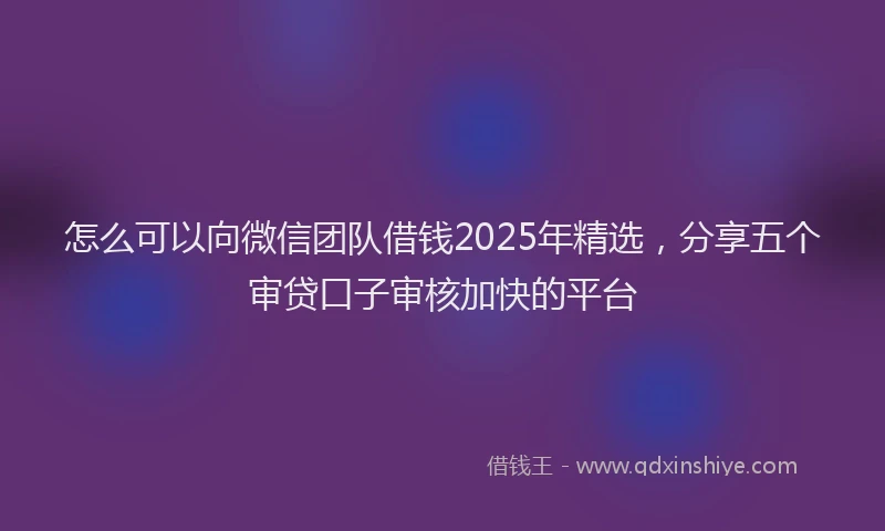 怎么可以向微信团队借钱2025年精选，分享五个审贷口子审核加快的平台