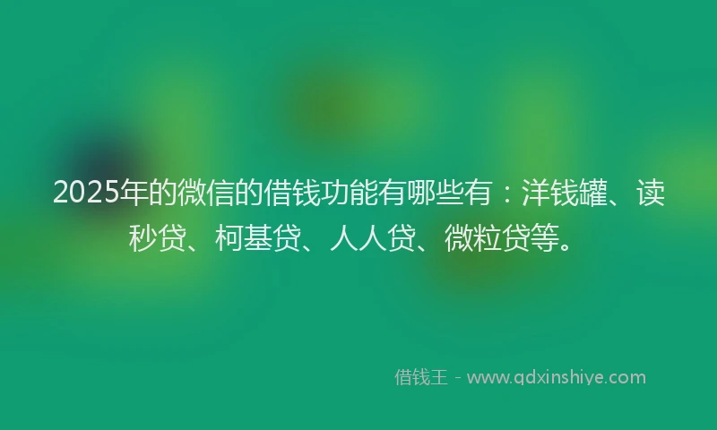 2025年的微信的借钱功能有哪些有：洋钱罐、读秒贷、柯基贷、人人贷、微粒贷等。
