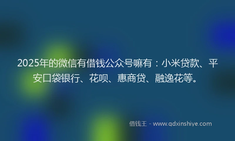 2025年的微信有借钱公众号嘛有：小米贷款、平安口袋银行、花呗、惠商贷、融逸花等。
