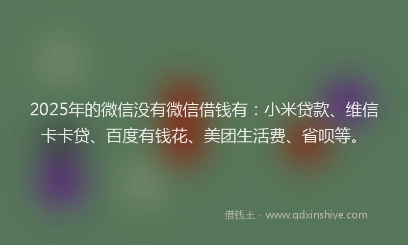 2025年的微信没有微信借钱有：小米贷款、维信卡卡贷、百度有钱花、美团生活费、省呗等。
