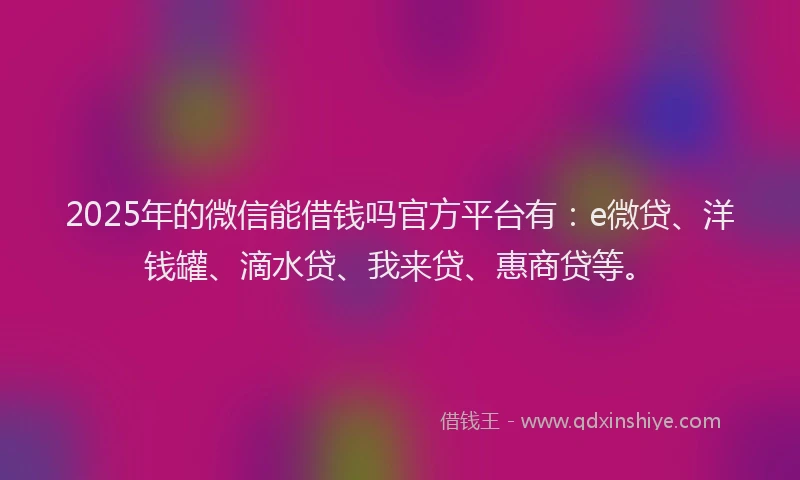 2025年的微信能借钱吗官方平台有：e微贷、洋钱罐、滴水贷、我来贷、惠商贷等。